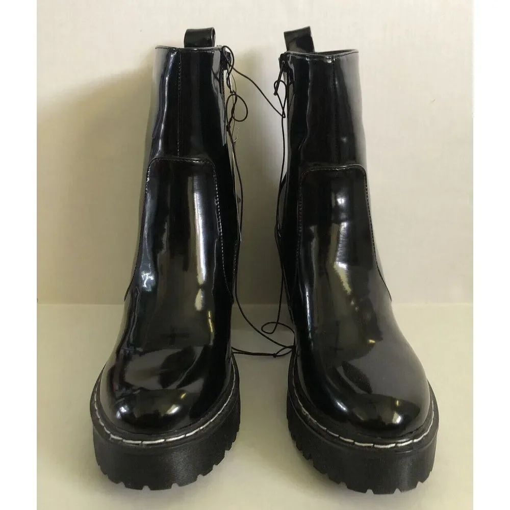 Forever 21 Chelsea Boots Womens Size 8 Faux Leather Black w/‎ Zipper Chunky Heel